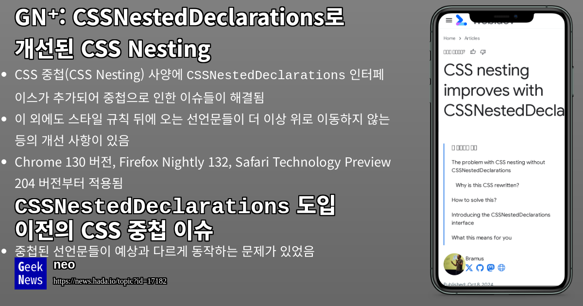 CSSNestedDeclarations로 개선된 CSS Nesting | GeekNews