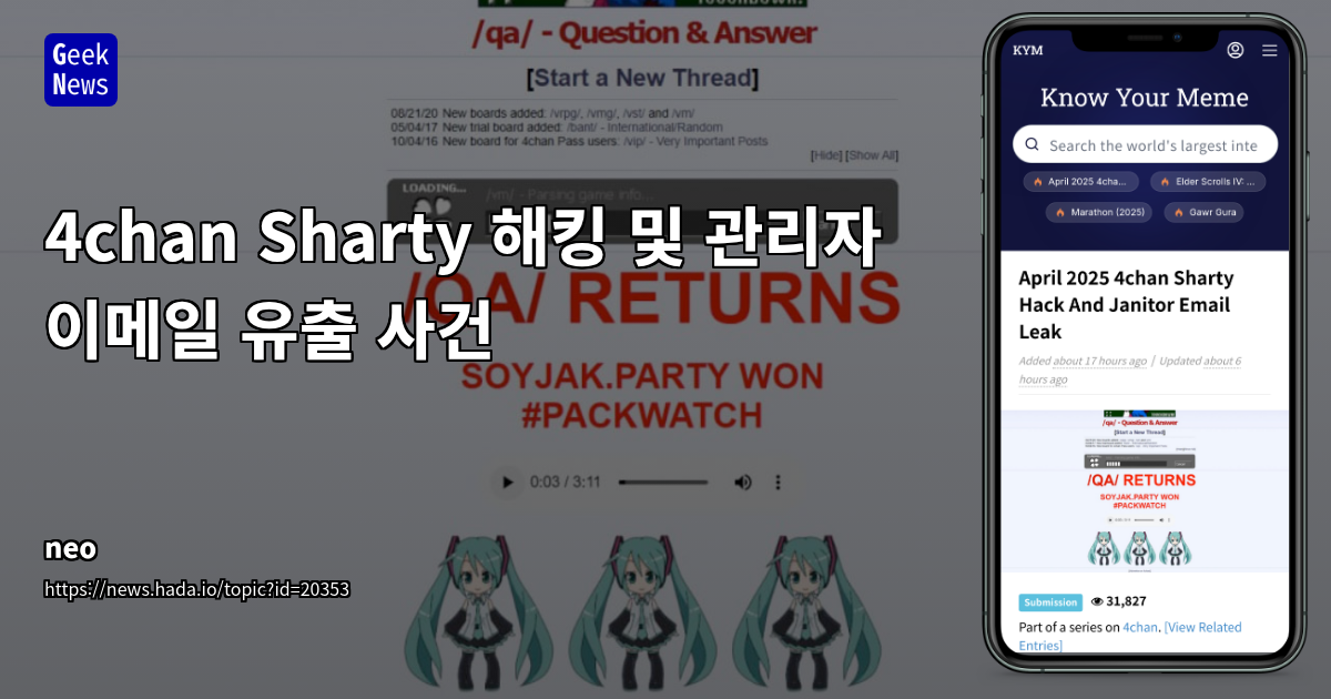 2025년 4월 4chan Sharty 해킹과 janitor 이메일 유출 사건 | GeekNews