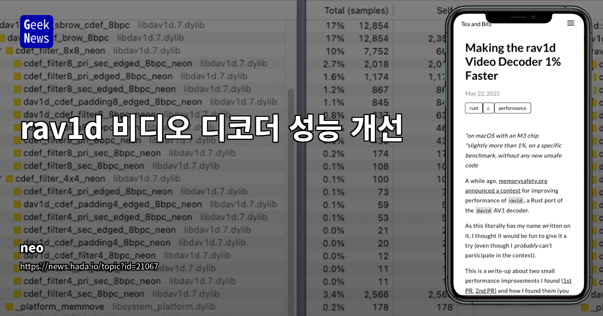 Rust rav1d AV1 디코더, C dav1d 대비 성능 격차 분석 및 최적화 방안