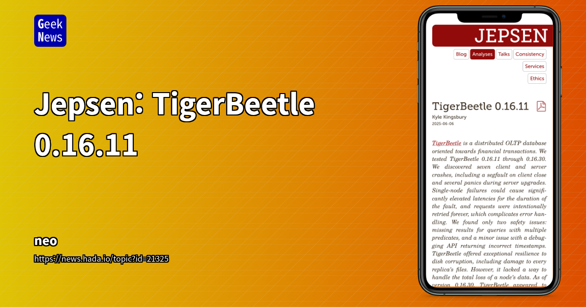 Jepsen: TigerBeetle 0.16.11
