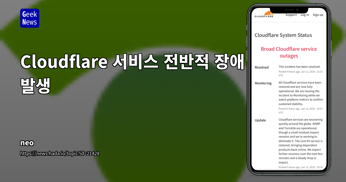 Cloudflare 대규모 서비스 장애 분석: 원인, 영향 및 대응 방안