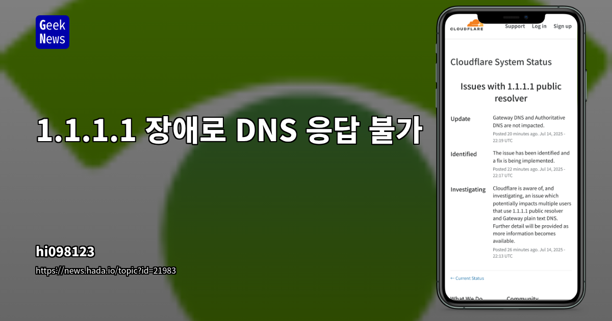 1.1.1.1 DNS 서비스 장애 경험 공유 및 해결 방안 논의