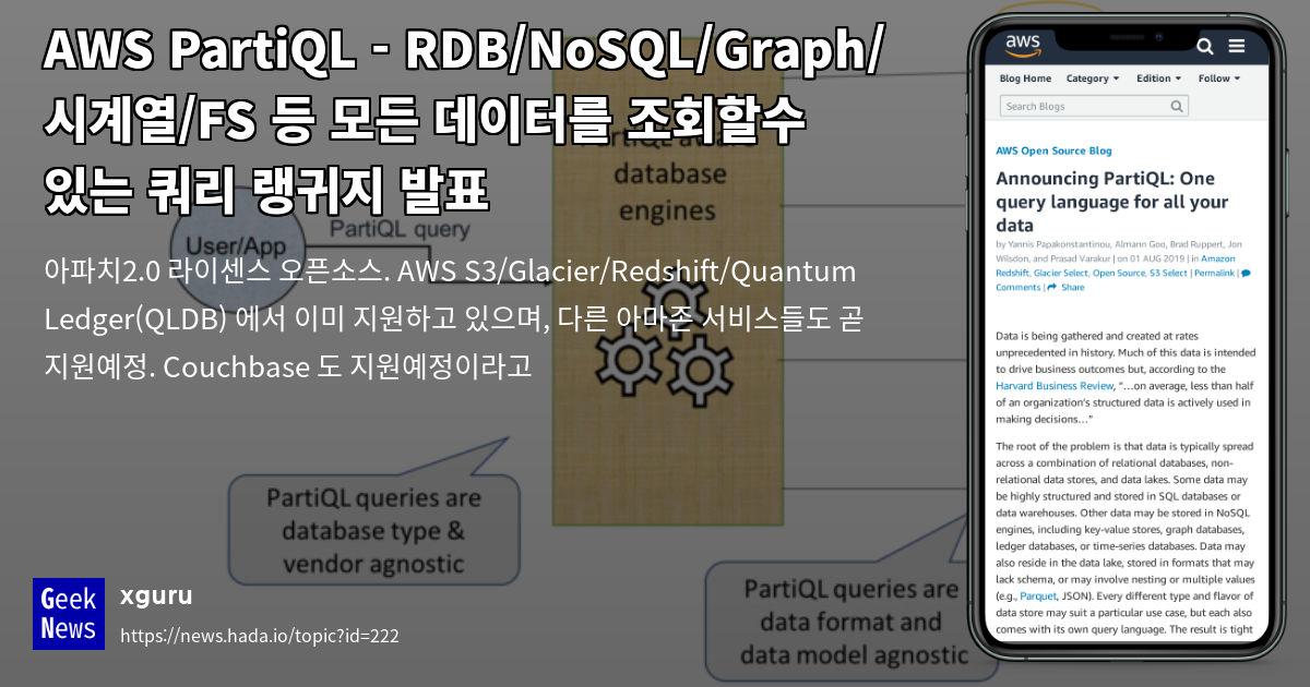AWS PartiQL - RDB/NoSQL/Graph/시계열/FS 등 모든 데이터를 조회할 | GeekNews