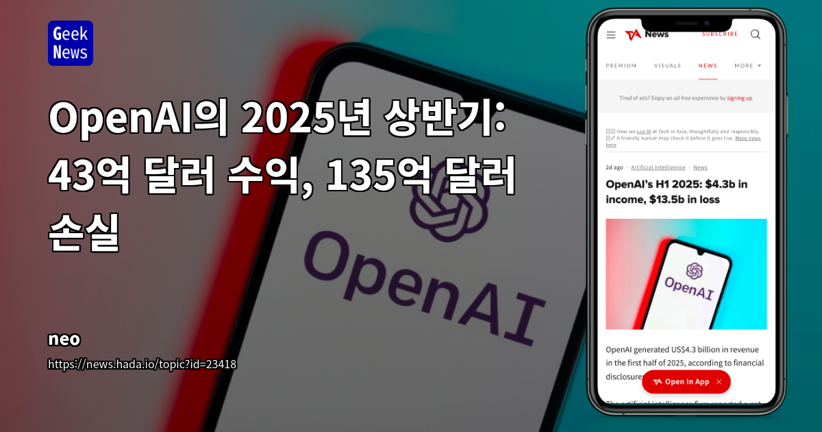 OpenAI의 2025년 상반기: 43억 달러 수익, 135억 달러 손실