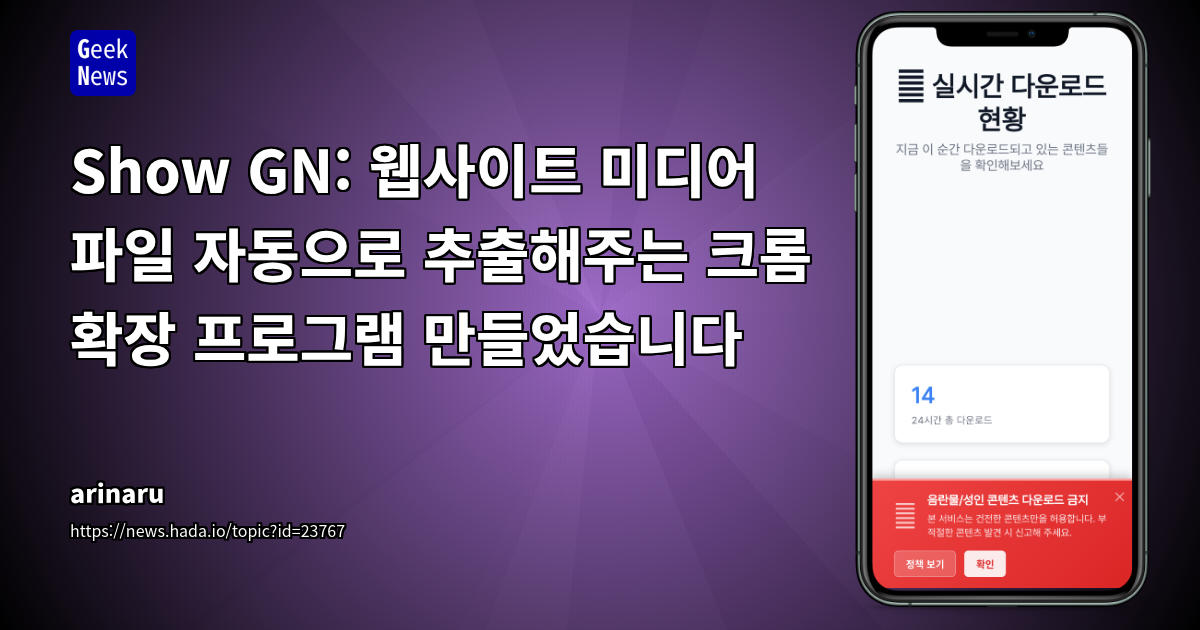 Show GN: 웹사이트 미디어 파일 자동으로 추출해주는 크롬 확장 프로그램 만들었습니다