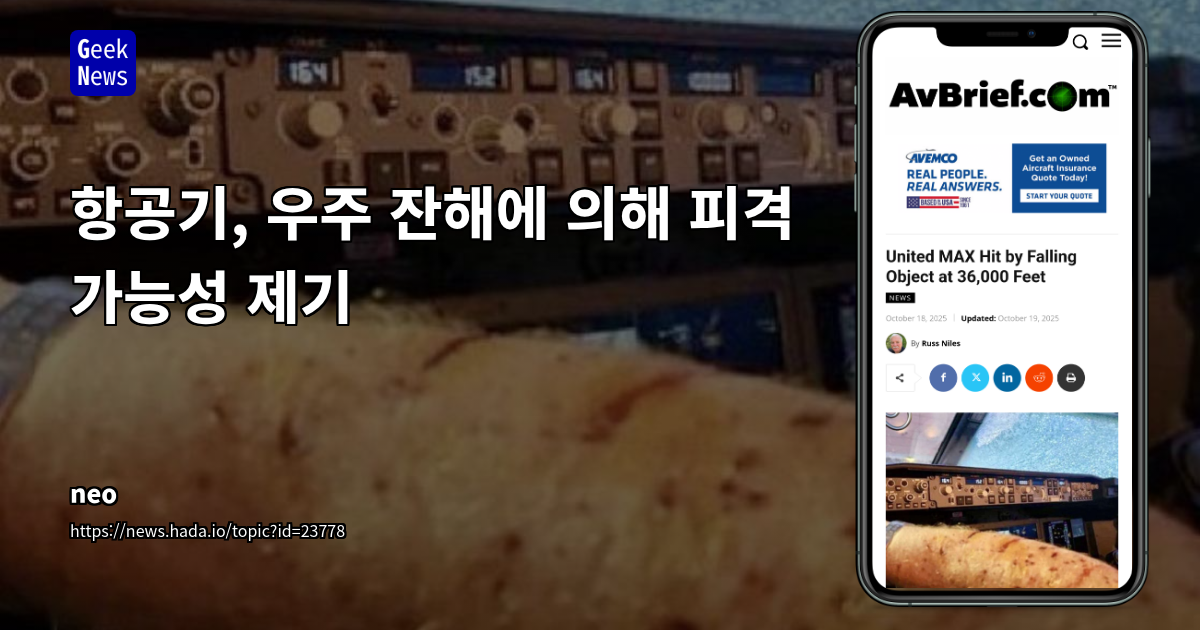 항공기, 우주 잔해에 의해 피격 가능성 제기