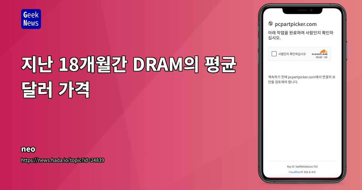 지난 18개월간 DRAM의 평균 달러 가격