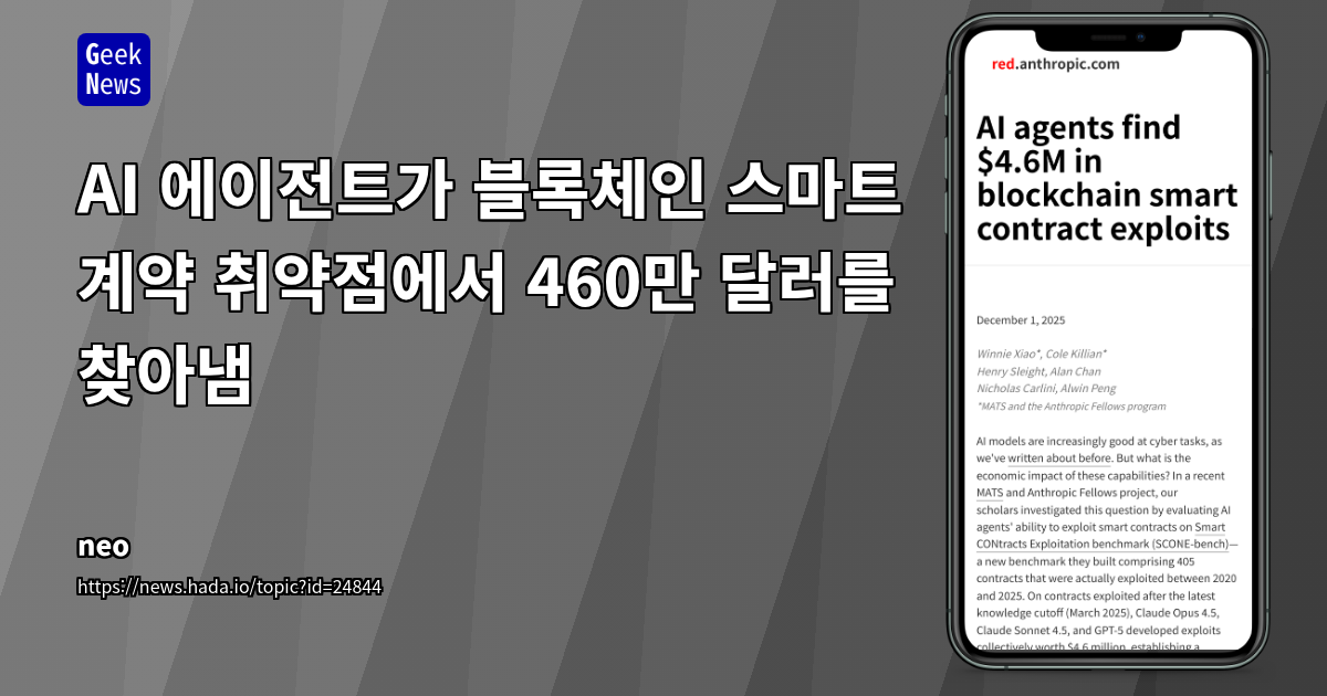 AI 에이전트가 블록체인 스마트 계약 취약점에서 460만 달러를 찾아냄