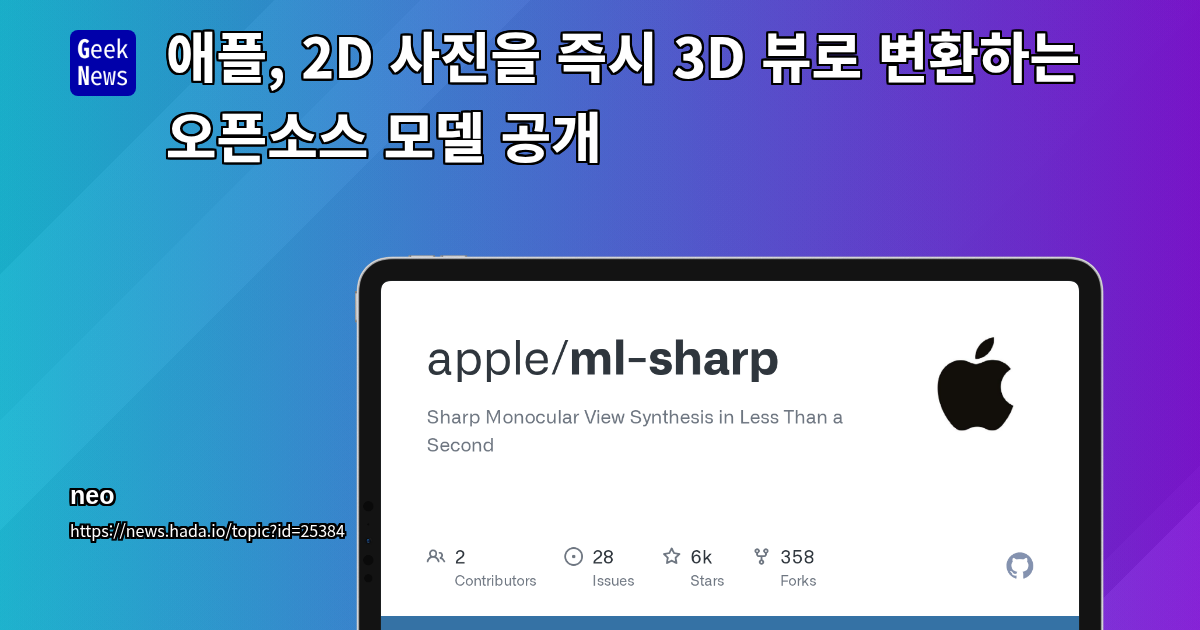 애플, 2D 사진을 즉시 3D 뷰로 변환하는 오픈소스 모델 공개