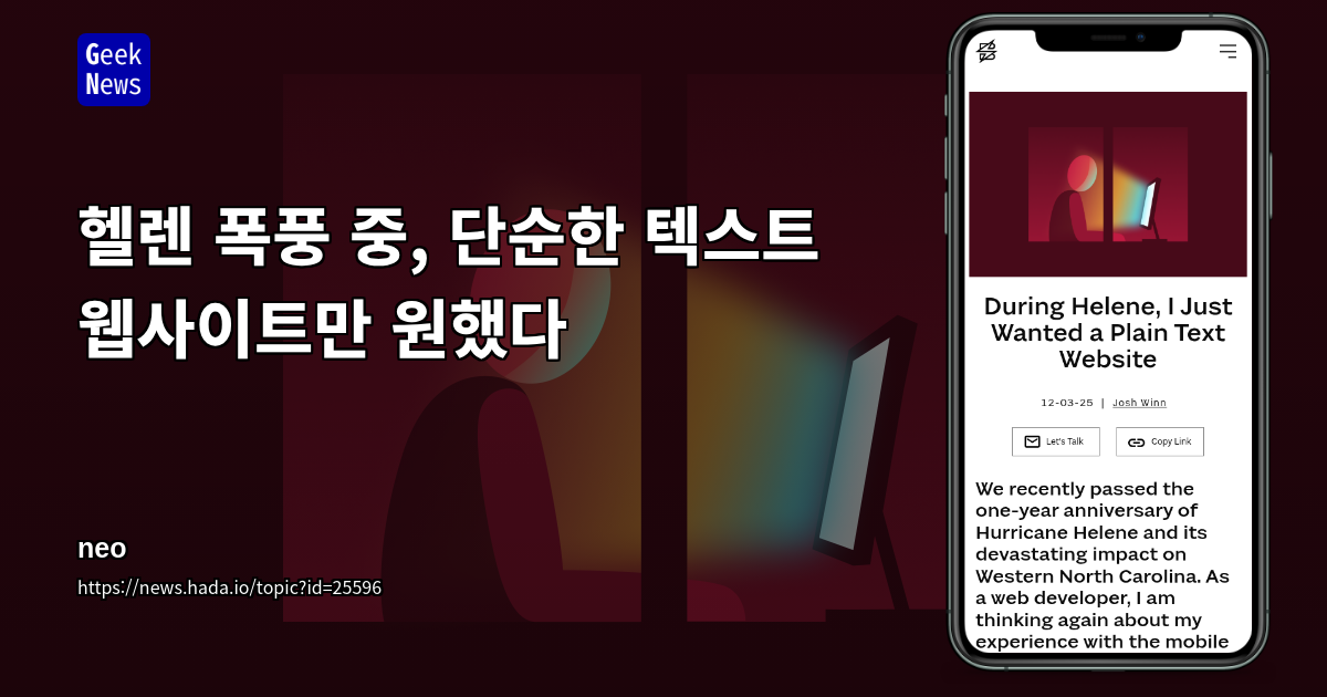 헬렌 폭풍 중, 단순한 텍스트 웹사이트만 원했다