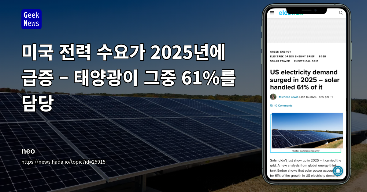 미국 전력 수요가 2025년에 급증 – 태양광이 그중 61%를 담당