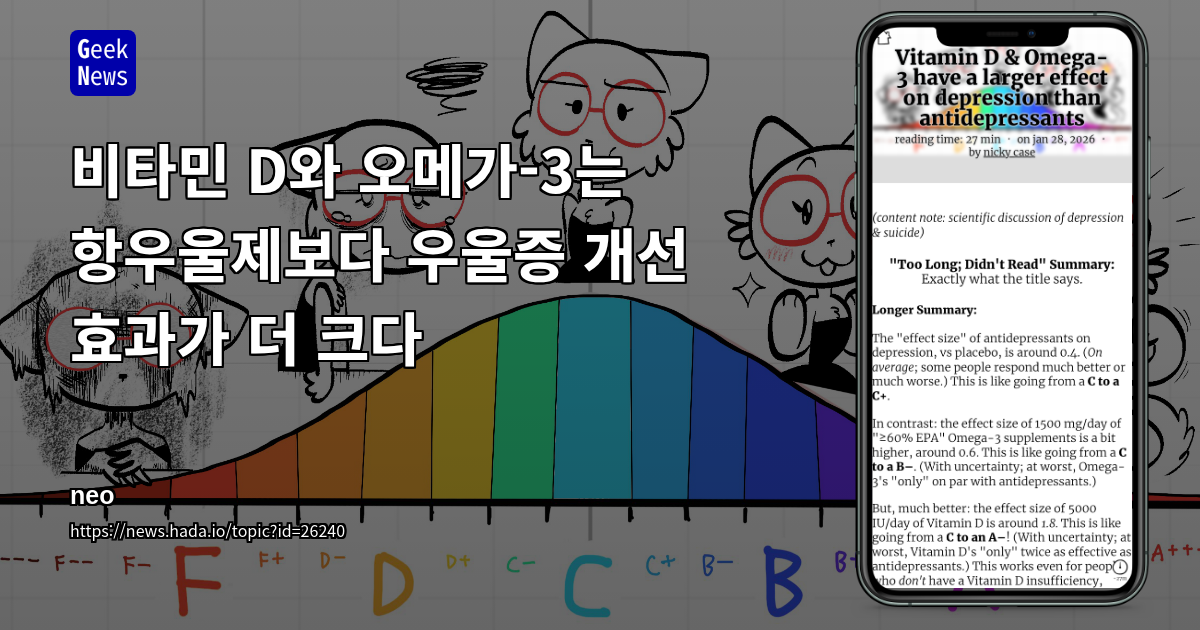 비타민 D와 오메가-3는 항우울제보다 우울증 개선 효과가 더 크다