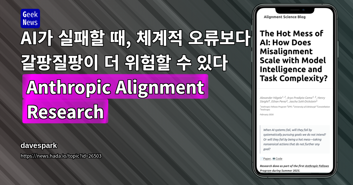 AI가 실패할 때, 체계적 오류보다 갈팡질팡이 더 위험할 수 있다 (Anthropic Alignment Research)