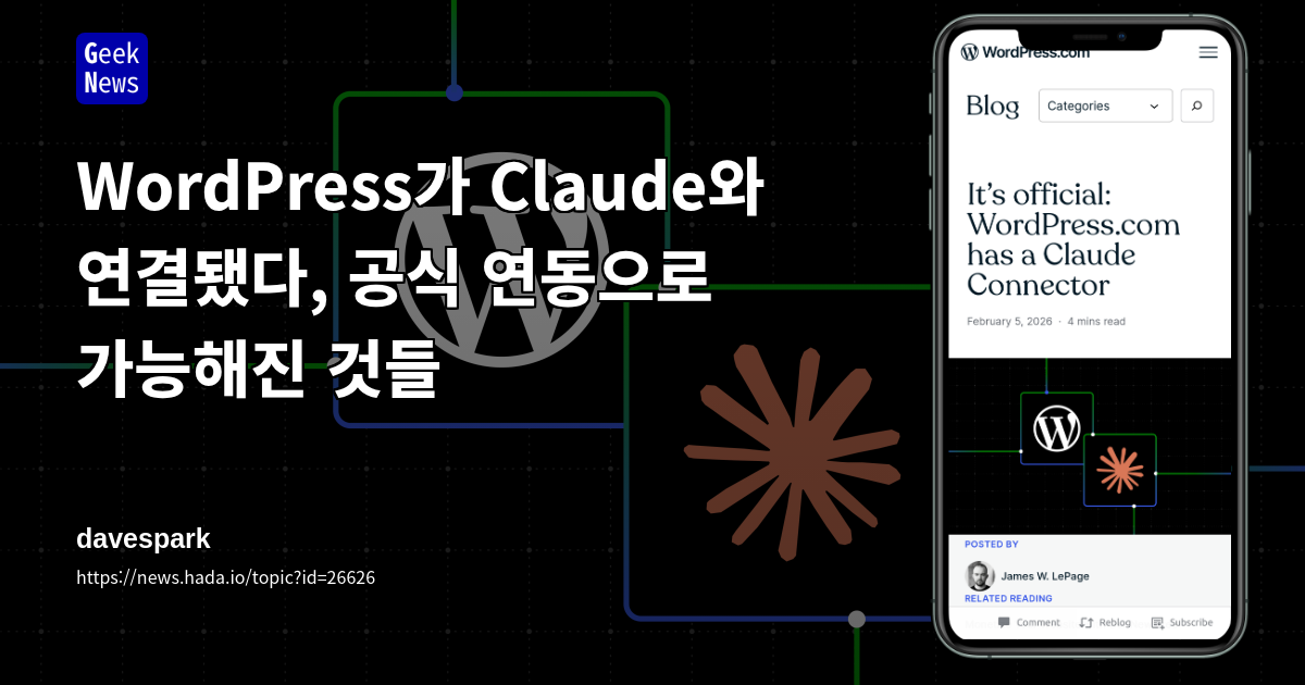 WordPress가 Claude와 연결됐다, 공식 연동으로 가능해진 것들