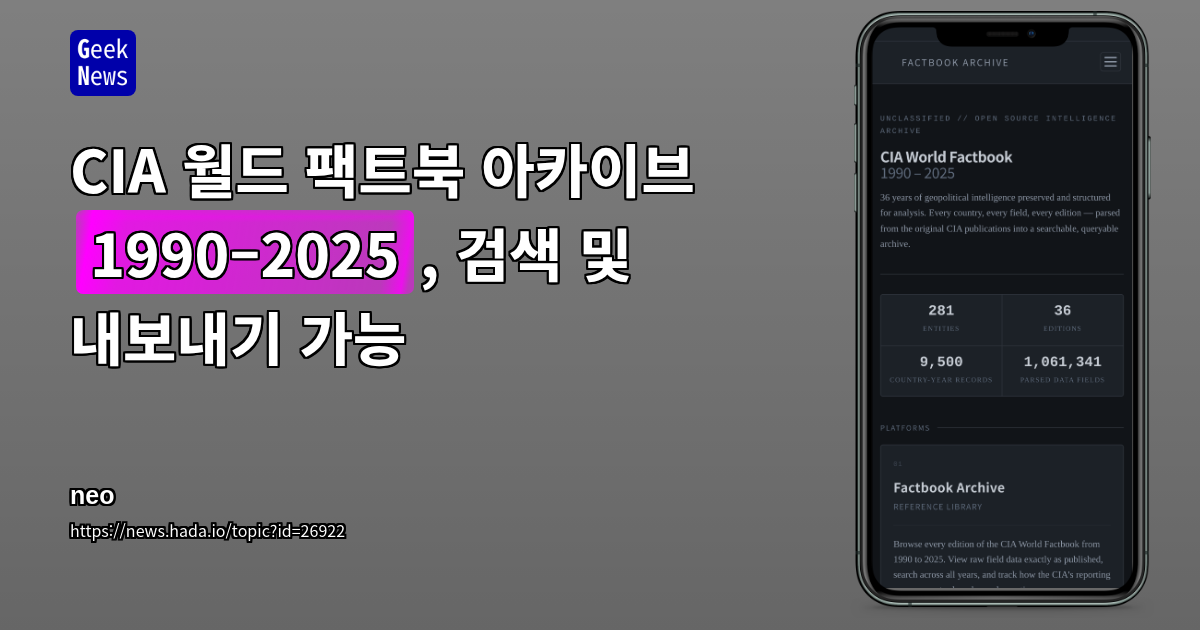 CIA 월드 팩트북 아카이브 (1990–2025), 검색 및 내보내기 가능