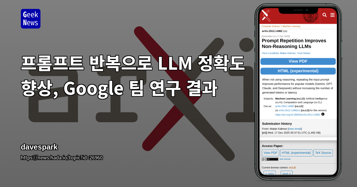 프롬프트 반복으로 LLM 정확도 향상, Google 팀 연구 결과
