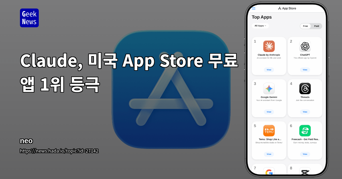 Claude, 미국 App Store 무료 앱 1위 등극
