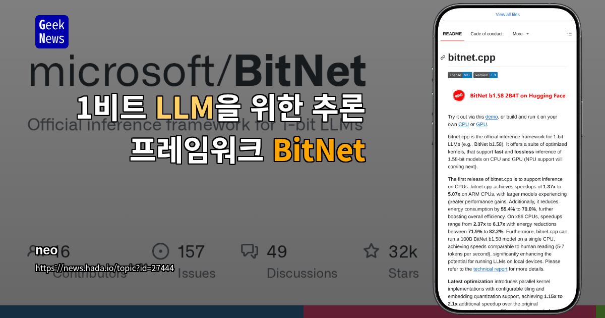 1비트 LLM을 위한 추론 프레임워크 BitNet