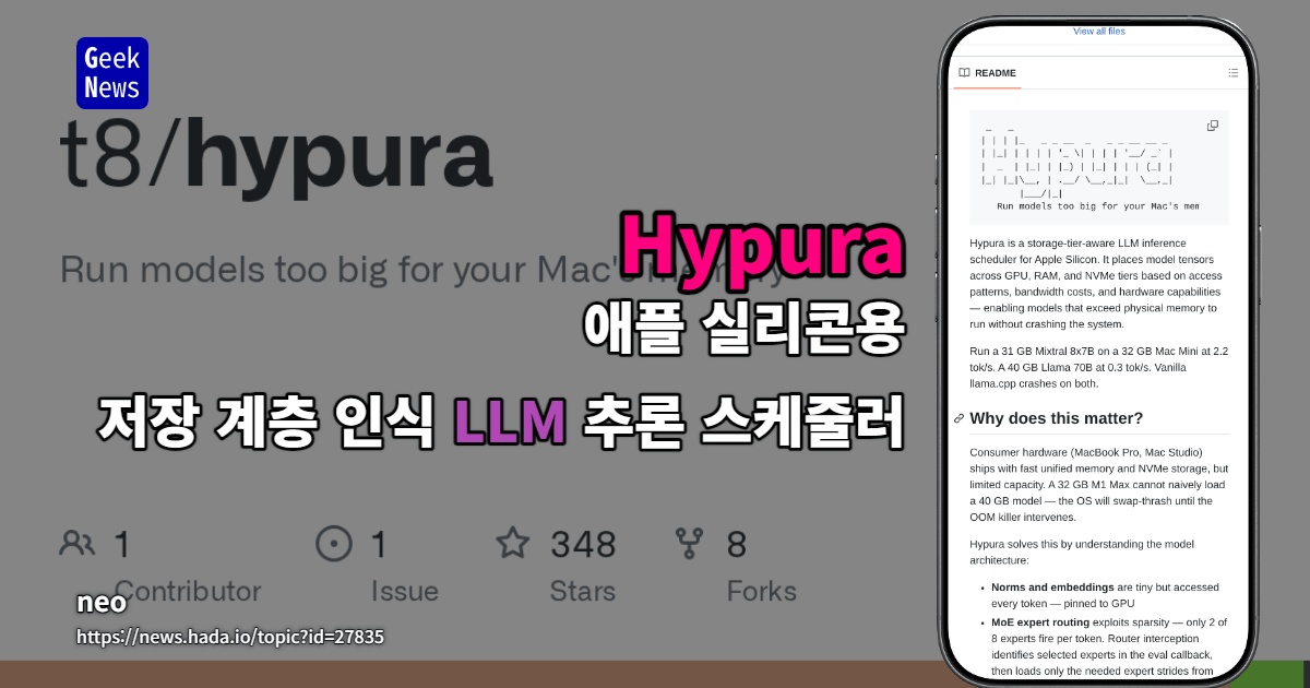 Hypura – 애플 실리콘용 저장 계층 인식 LLM 추론 스케줄러