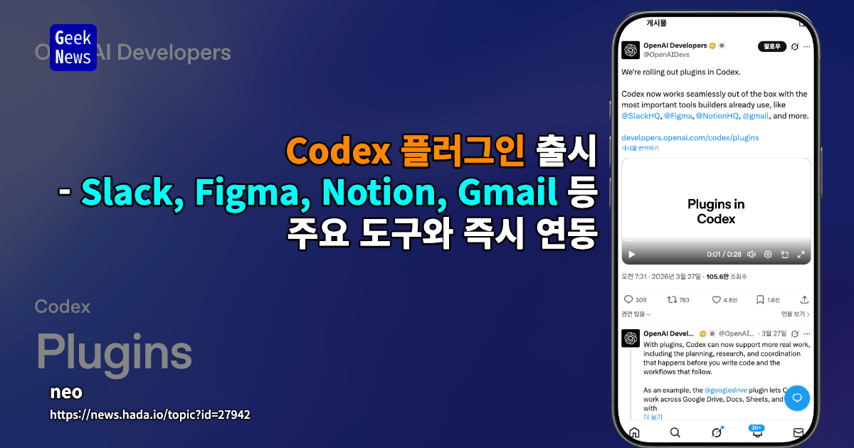 Codex 플러그인 출시 — Slack, Figma, Notion, Gmail 등 주요 도구와 즉시 연동