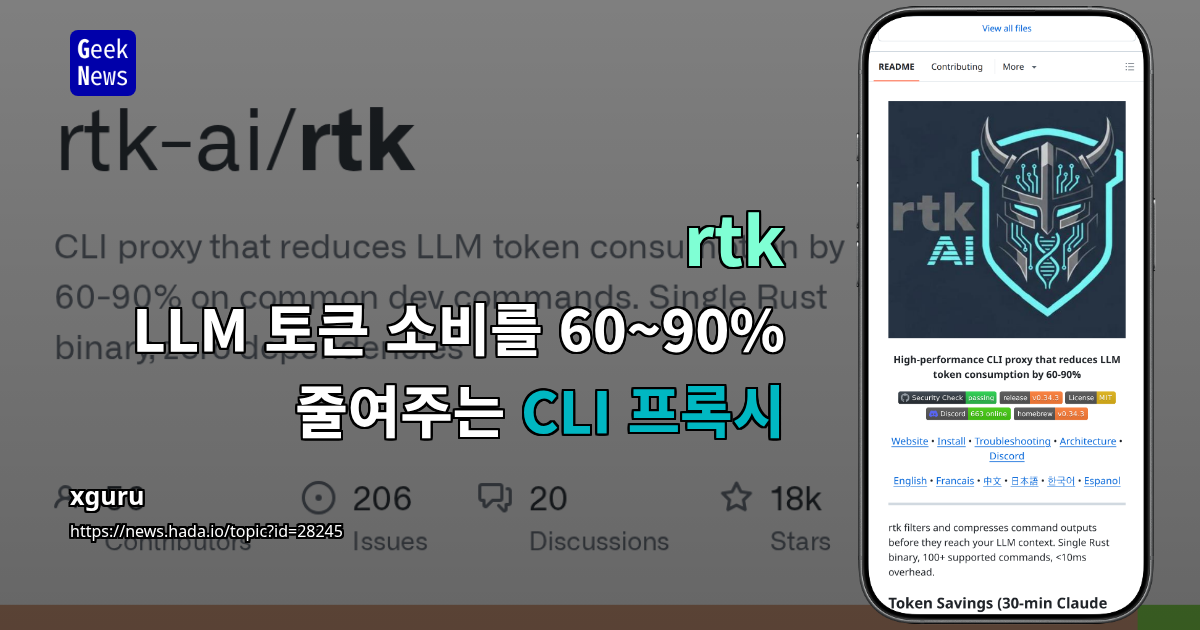 rtk - LLM 토큰 소비를 60~90% 줄여주는 CLI 프록시