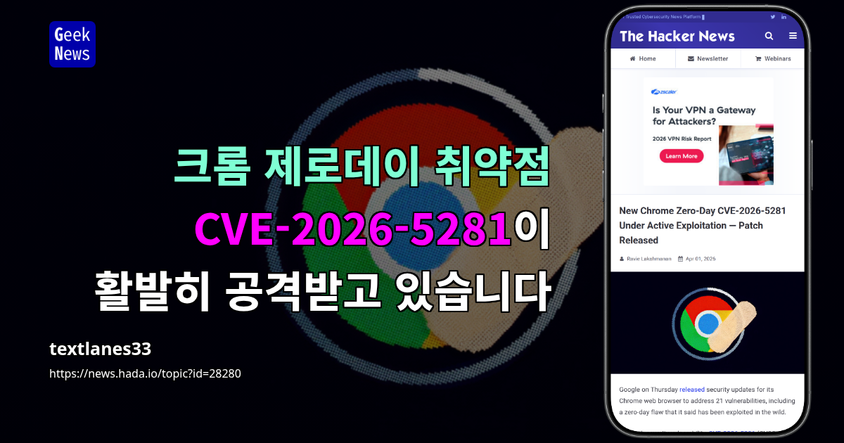 크롬 제로데이 취약점 CVE-2026-5281이 활발히 공격받고 있습니다