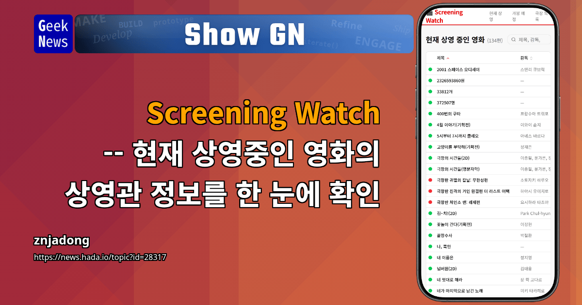 Show GN: Screening Watch -- 현재 상영중인 영화의 상영관 정보를 한 눈에 확인