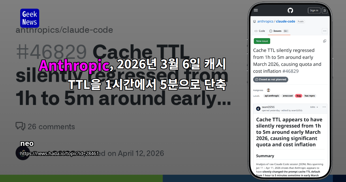 Anthropic, 2026년 3월 6일 캐시 TTL을 1시간에서 5분으로 단축