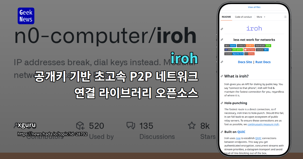 iroh - 공개키 기반 초고속 P2P 네트워크 연결 라이브러리 오픈소스