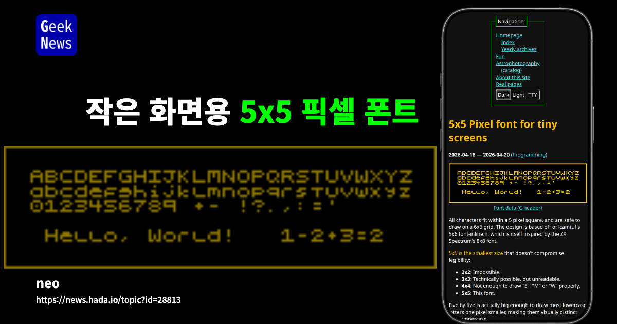 작은 화면용 5x5 픽셀 폰트