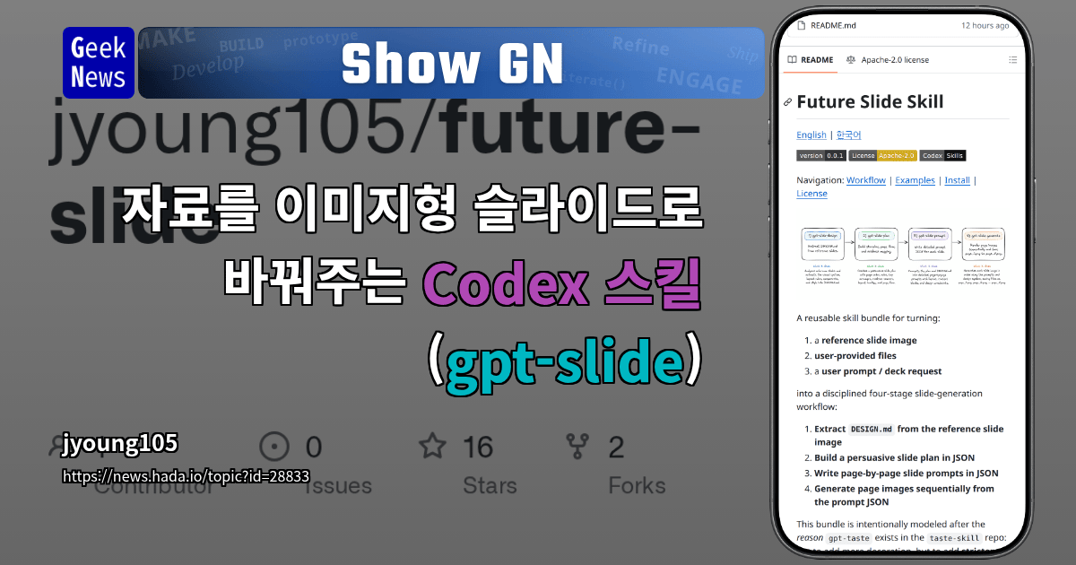 Show GN: 자료를 이미지형 슬라이드로 바꿔주는 Codex 스킬 (gpt-slide)