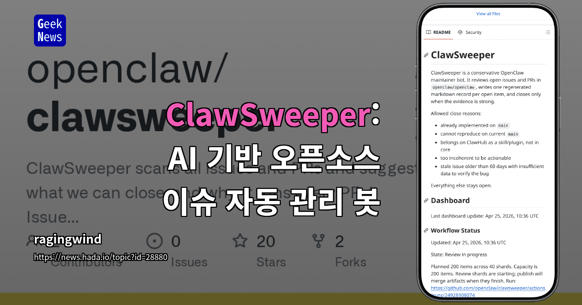 ClawSweeper: AI 기반 오픈소스 이슈 자동 관리 봇