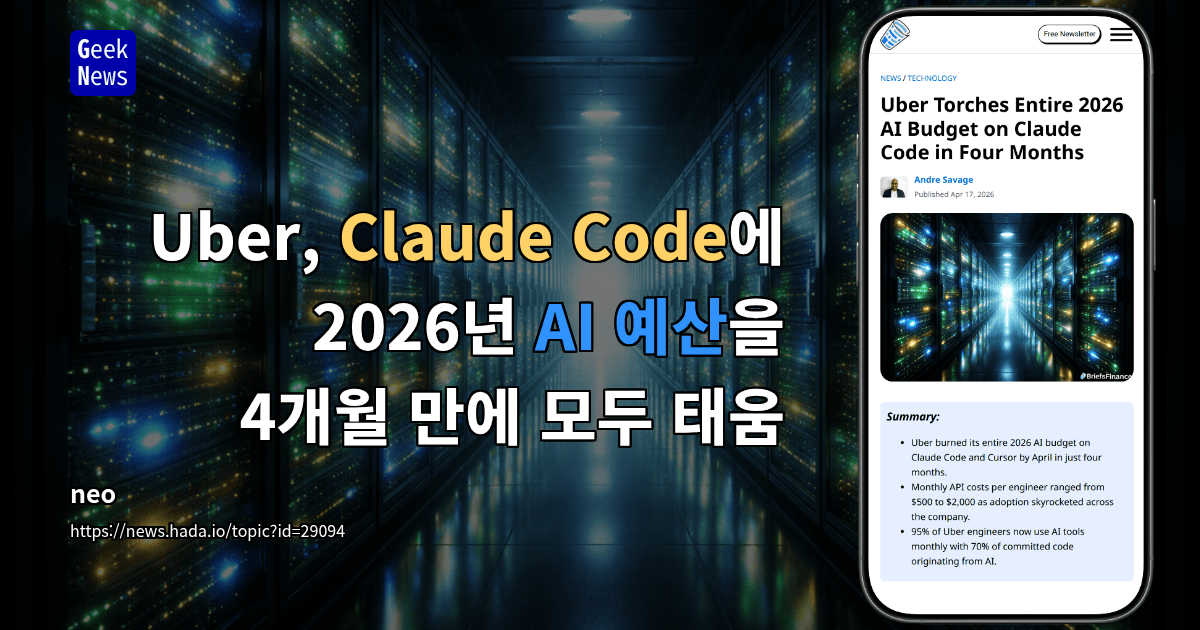 Uber, Claude Code에 2026년 AI 예산을 4개월 만에 모두 태움