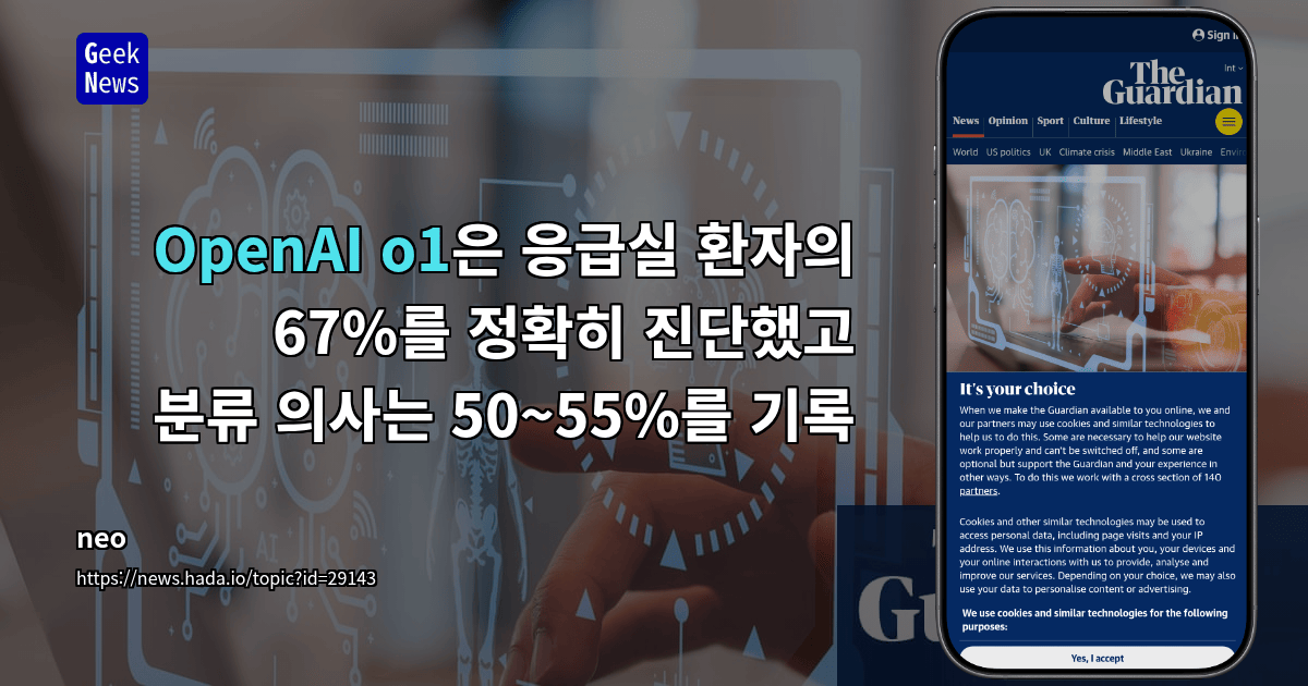 OpenAI o1은 응급실 환자의 67%를 정확히 진단했고 분류 의사는 50~55%를 기록