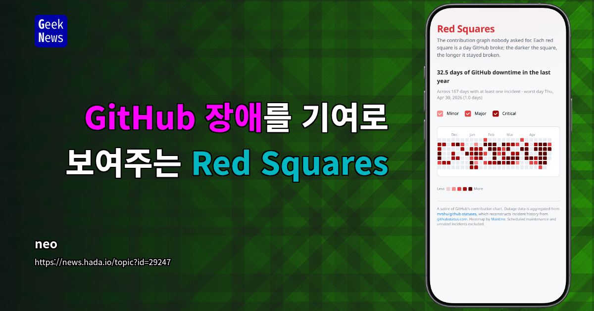 GitHub 장애를 기여로 보여주는 Red Squares