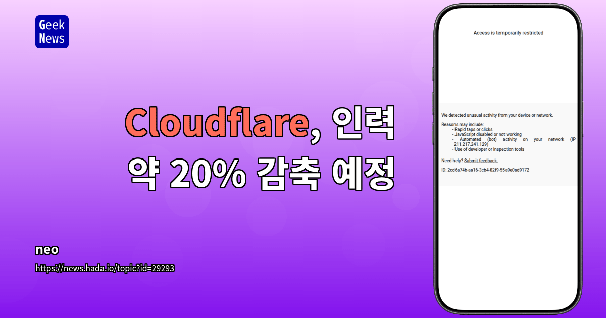 Cloudflare, 인력 약 20% 감축 예정