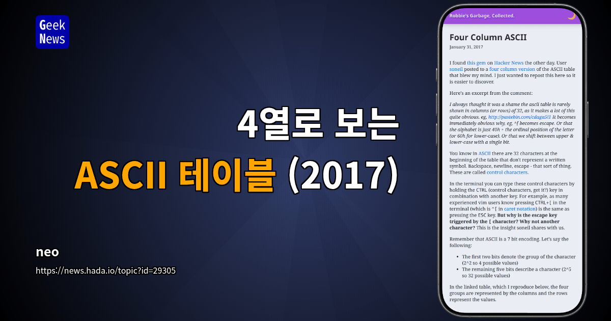 4열로 보는 ASCII 테이블 (2017)