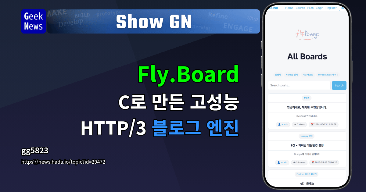 Show GN: Fly.Board - C로 만든 고성능 HTTP/3 블로그 엔진