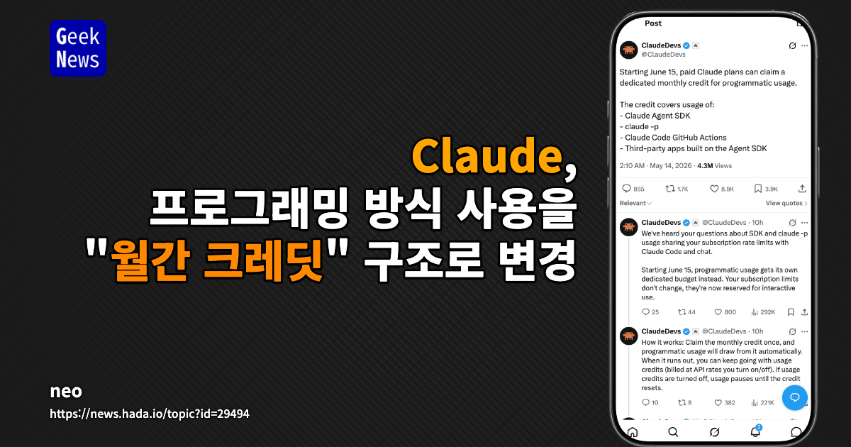 Claude, 프로그래밍 방식 사용을 "월간 크레딧" 구조로 변경