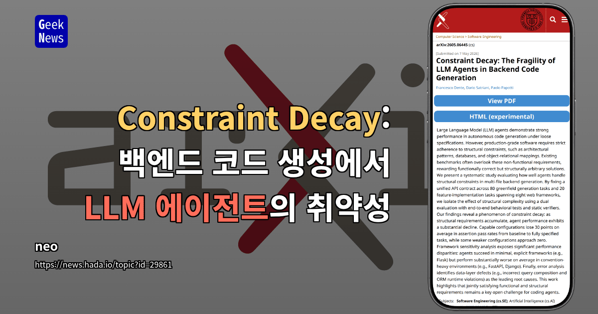 Constraint Decay: 백엔드 코드 생성에서 LLM 에이전트의 취약성