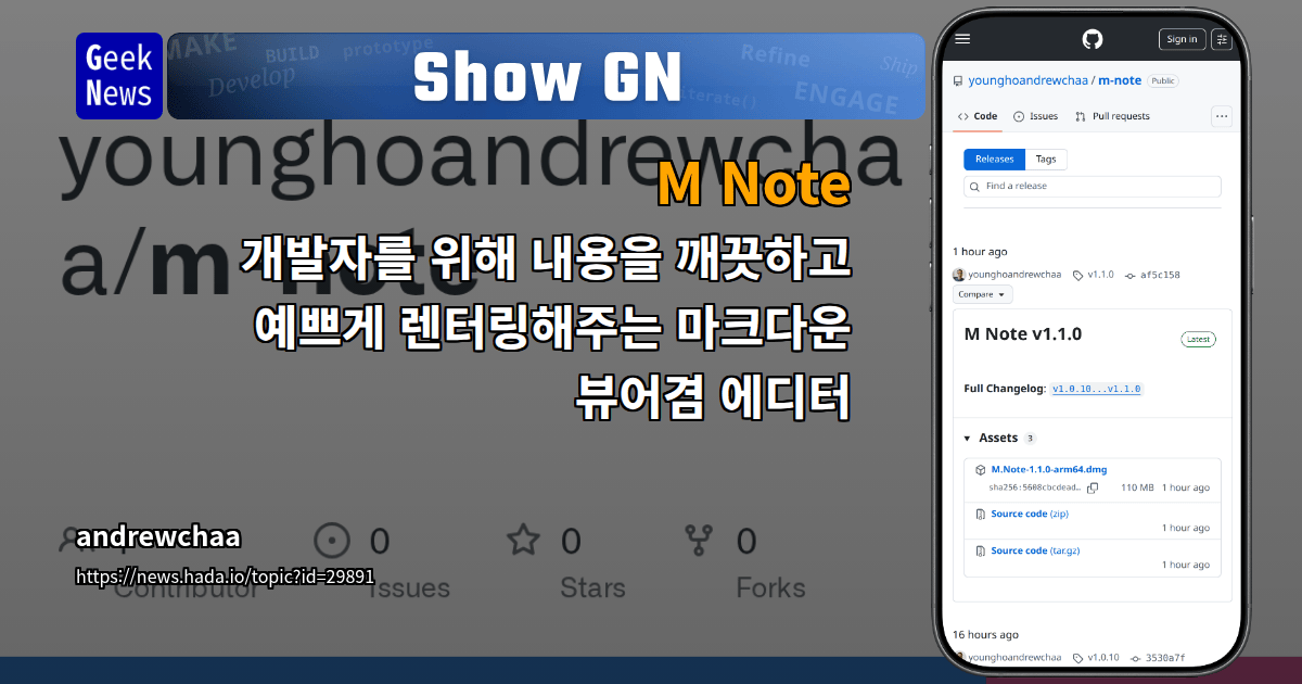 Show GN: M Note - 개발자를 위해 내용을 깨끗하고 예쁘게 렌터링해주는 마크다운 뷰어겸 에디터