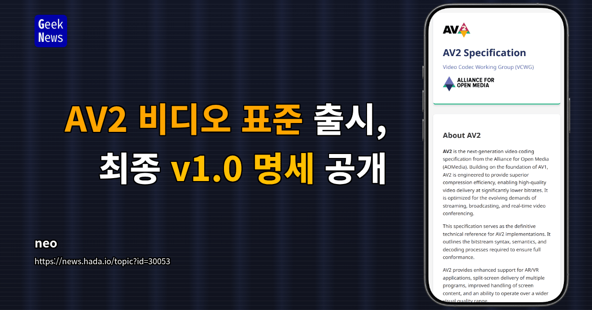 AV2 비디오 표준 출시, 최종 v1.0 명세 공개