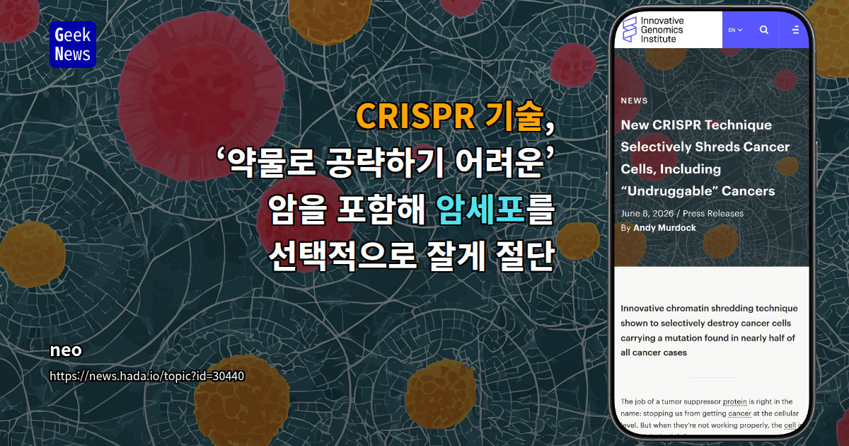 CRISPR 기술, ‘약물로 공략하기 어려운’ 암을 포함해 암세포를 선택적으로 잘게 절단