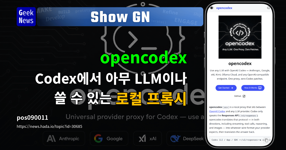 Show GN: opencodex — Codex에서 아무 LLM이나 쓸 수 있는 로컬 프록시