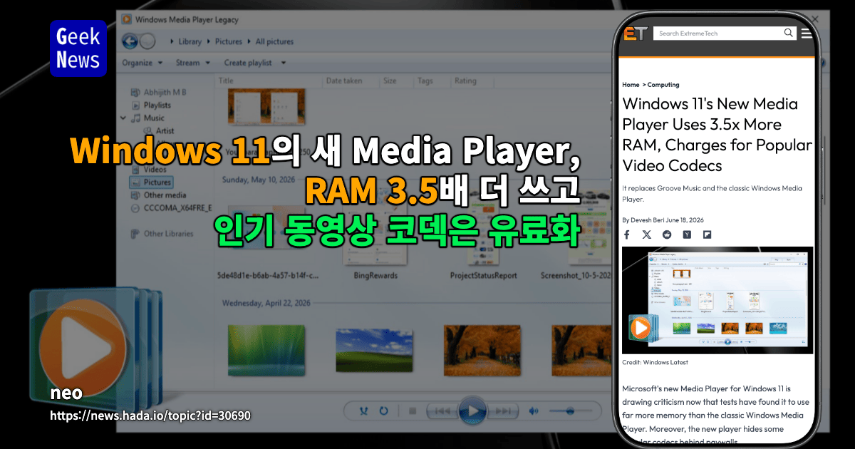 Windows 11 새 Media Player, RAM 3.5배 더 쓰고 인기 동영상 코덱은 유료화