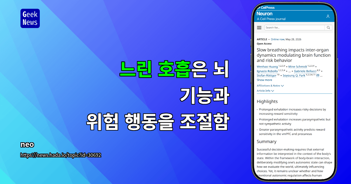 느린 호흡은 뇌 기능과 위험 행동을 조절함