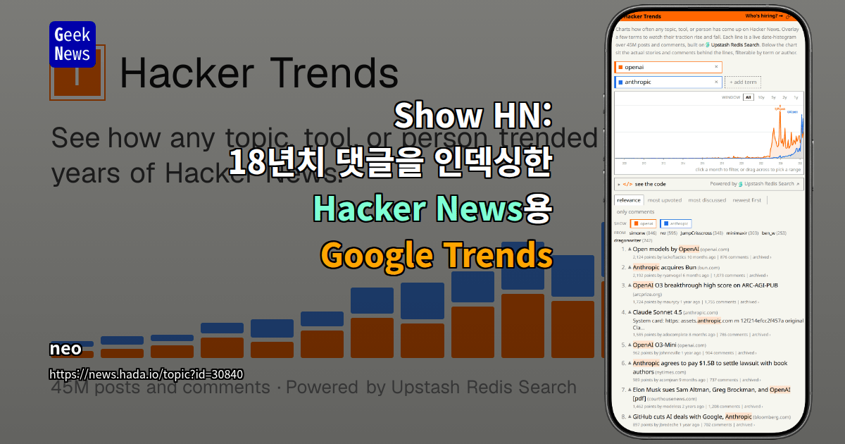 Show HN: 18년치 댓글을 인덱싱한 Hacker News용 Google Trends