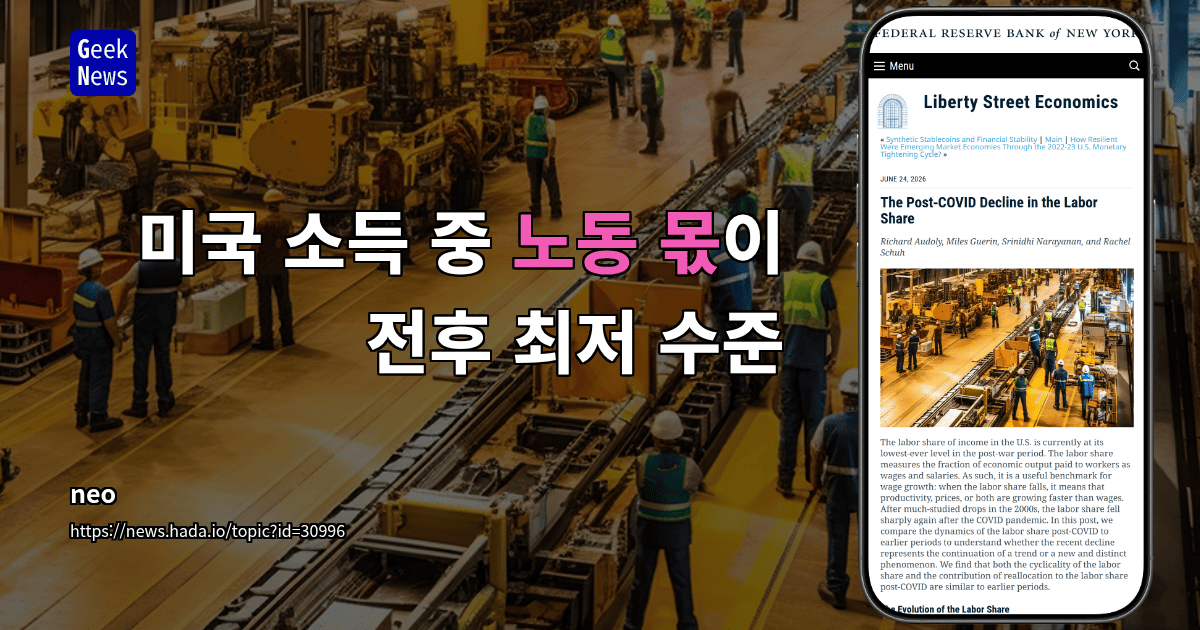 미국 소득 중 노동 몫이 전후 최저 수준