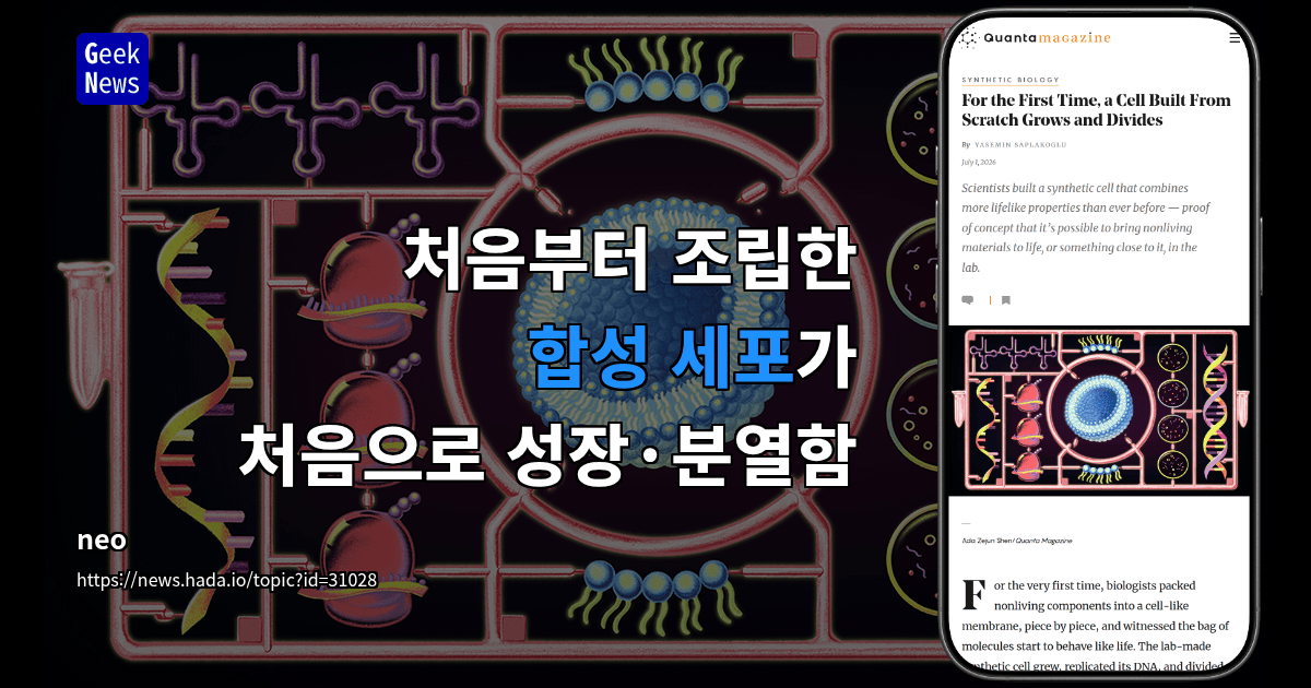 처음부터 조립한 합성 세포가 처음으로 성장·분열함