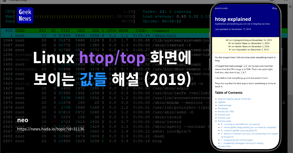 Linux htop/top 화면에 보이는 값들 해설 (2019)